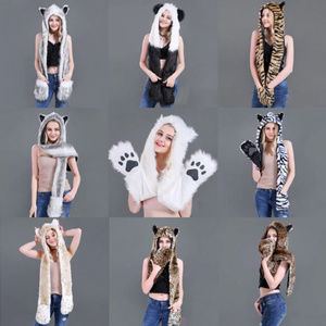 Hood Animal Hat Ear Flaps Hand Pockets 3 in 1